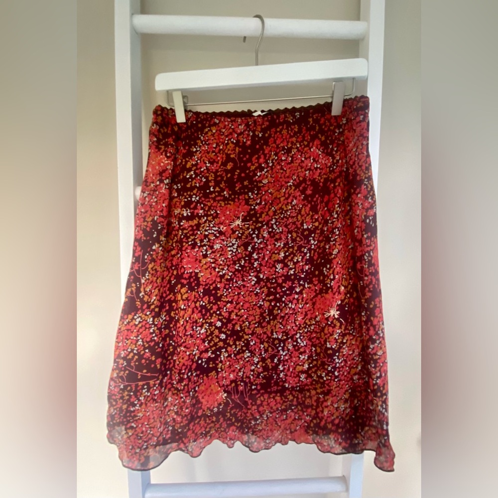 Vintage 90s Floral Midi Skirt - Scalloped Hem - Size Extra-Large - Fashion Bug